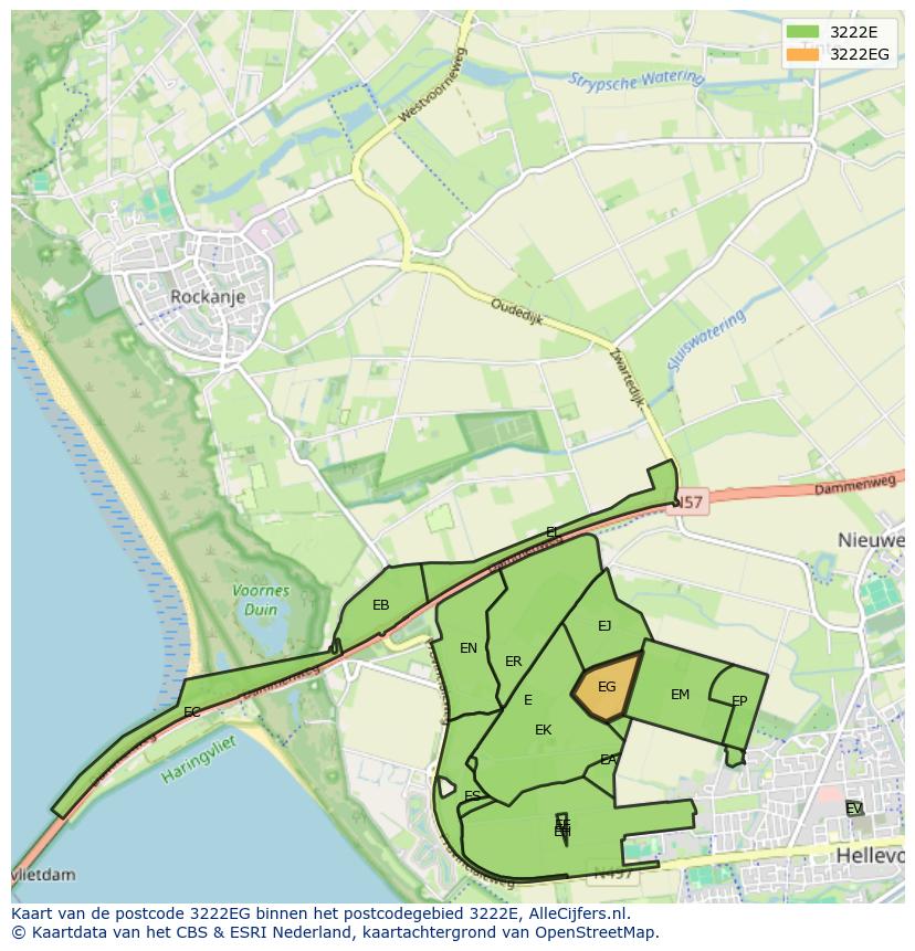 Afbeelding van het postcodegebied 3222 EG op de kaart.