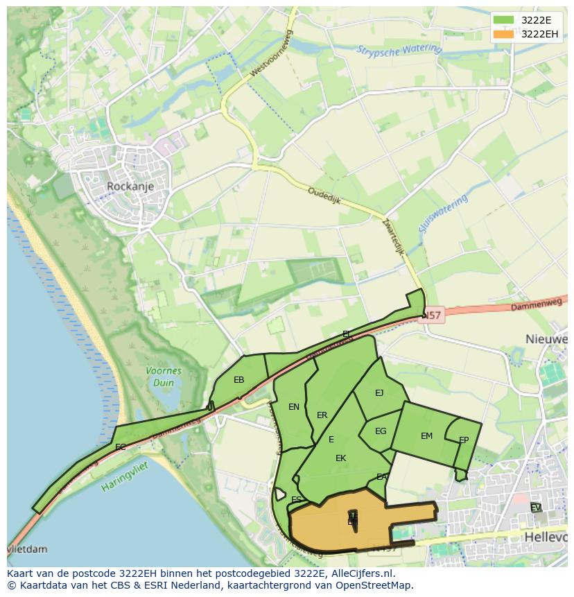 Afbeelding van het postcodegebied 3222 EH op de kaart.