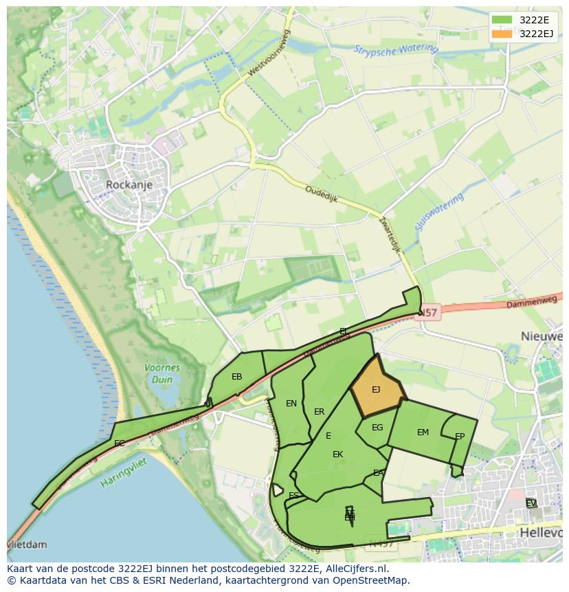 Afbeelding van het postcodegebied 3222 EJ op de kaart.