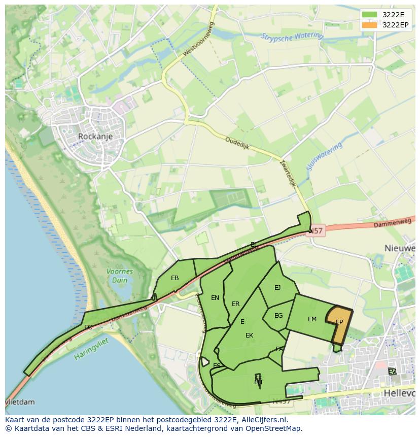 Afbeelding van het postcodegebied 3222 EP op de kaart.