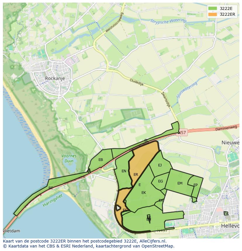 Afbeelding van het postcodegebied 3222 ER op de kaart.