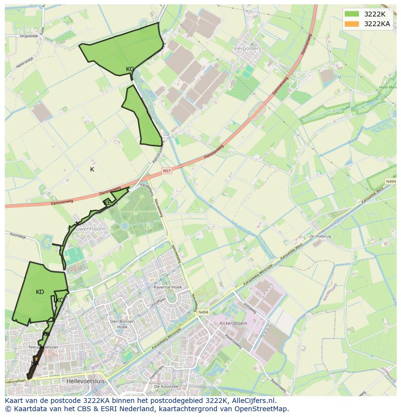 Afbeelding van het postcodegebied 3222 KA op de kaart.