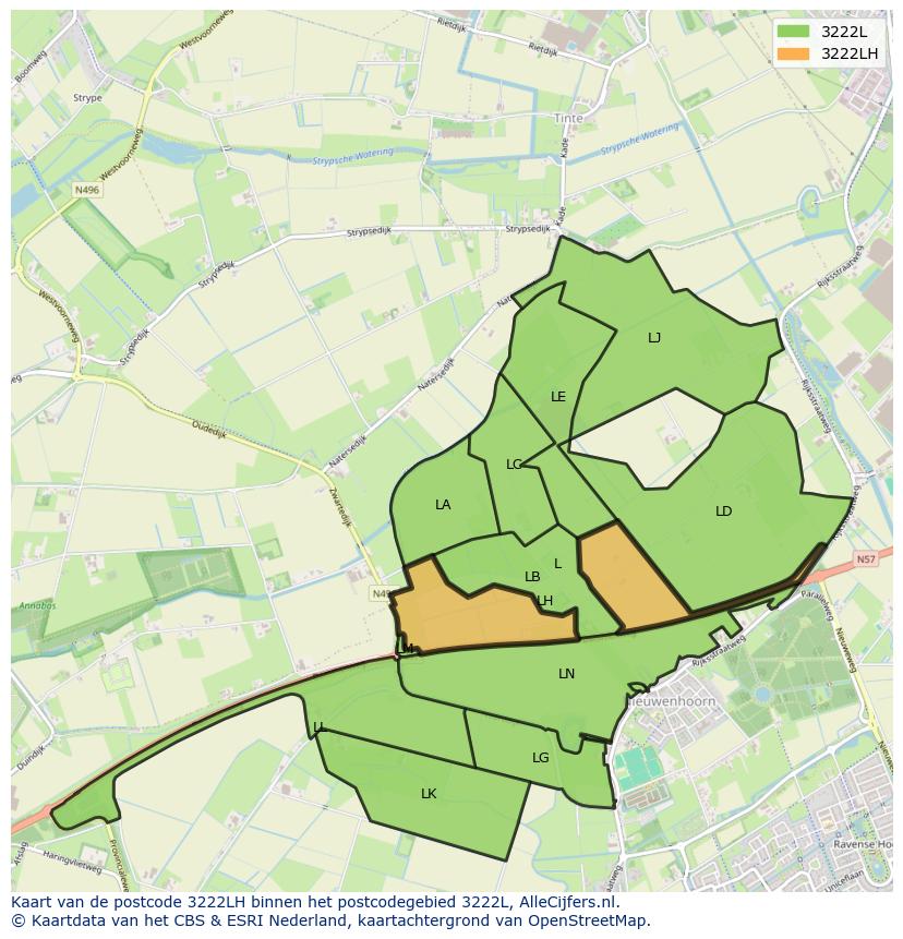 Afbeelding van het postcodegebied 3222 LH op de kaart.