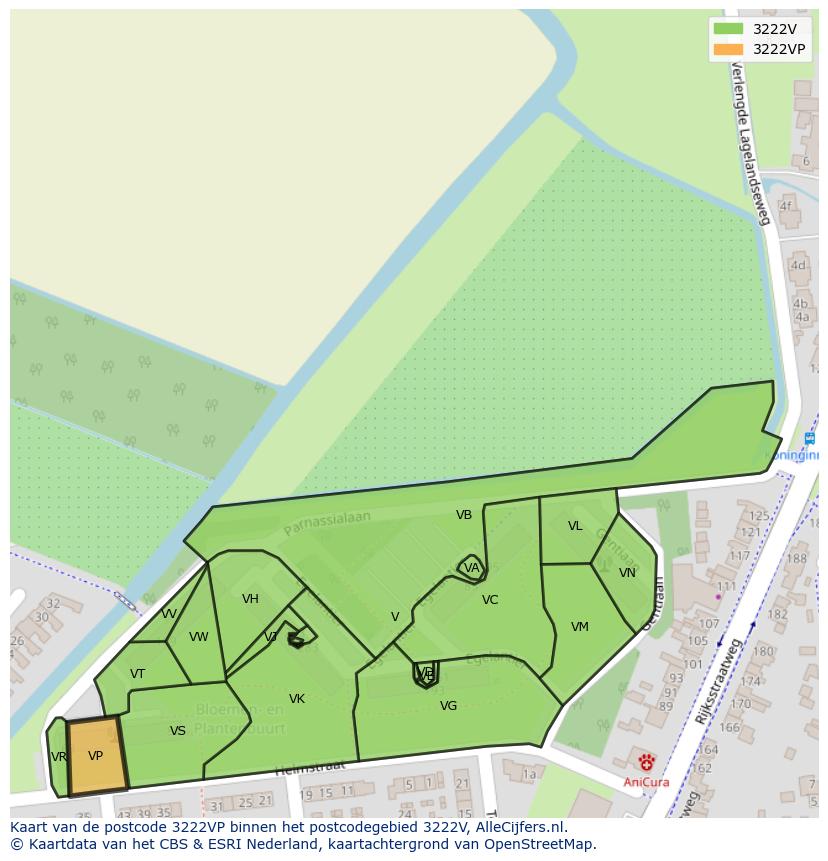 Afbeelding van het postcodegebied 3222 VP op de kaart.