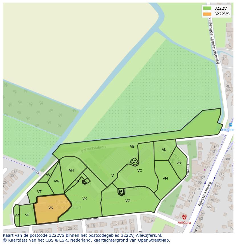 Afbeelding van het postcodegebied 3222 VS op de kaart.