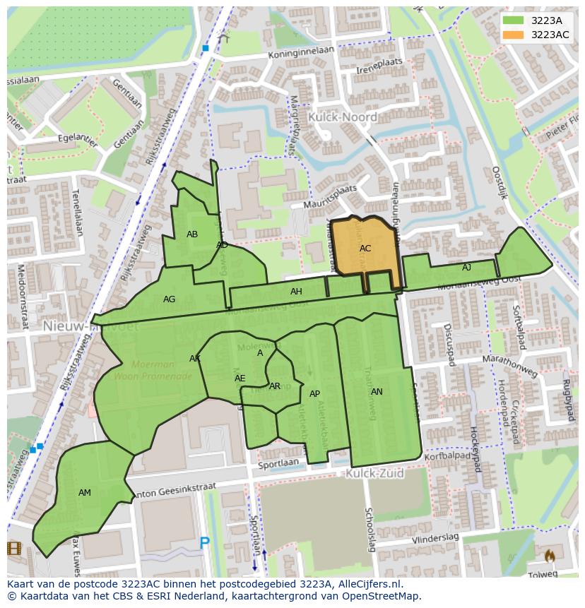 Afbeelding van het postcodegebied 3223 AC op de kaart.