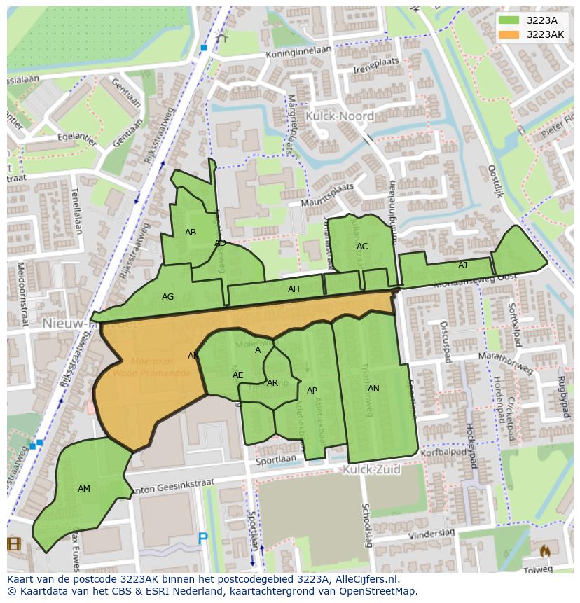 Afbeelding van het postcodegebied 3223 AK op de kaart.