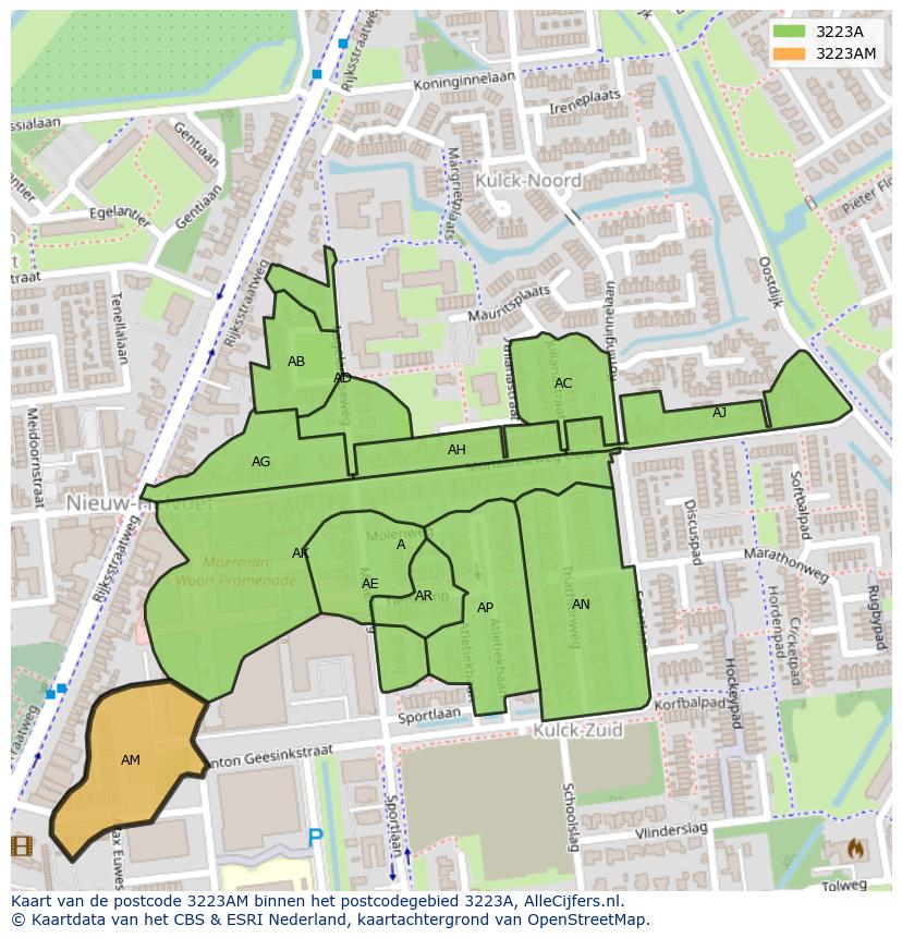 Afbeelding van het postcodegebied 3223 AM op de kaart.