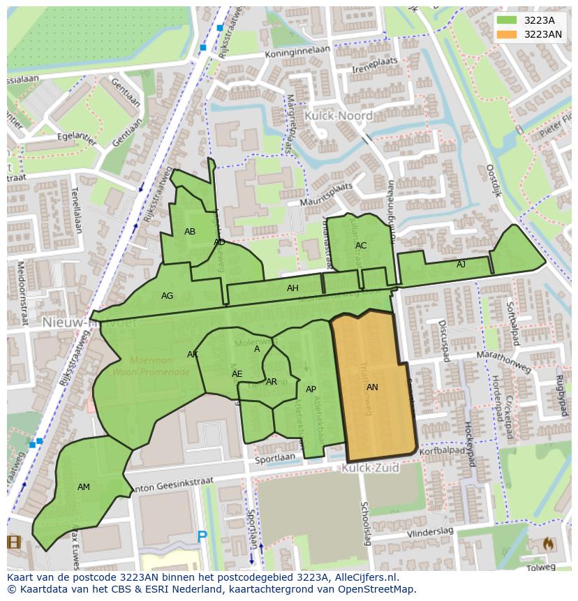 Afbeelding van het postcodegebied 3223 AN op de kaart.