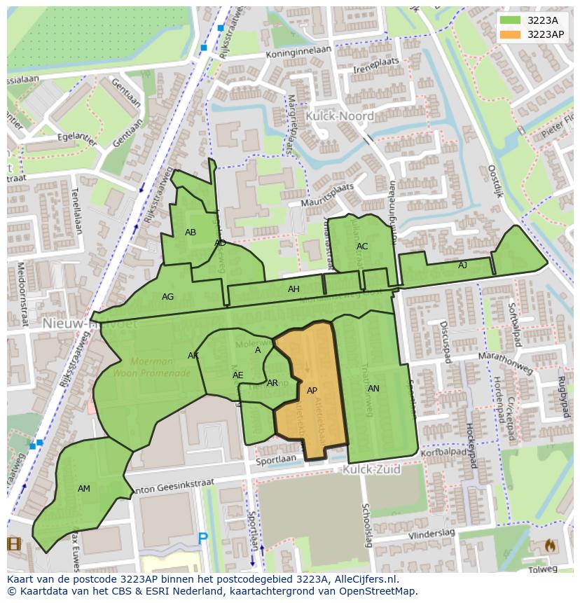 Afbeelding van het postcodegebied 3223 AP op de kaart.