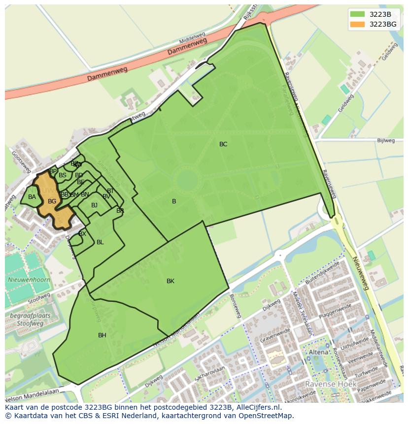 Afbeelding van het postcodegebied 3223 BG op de kaart.