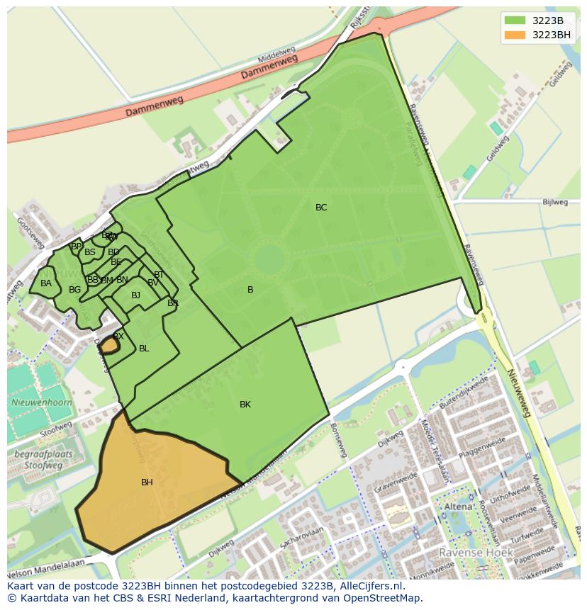 Afbeelding van het postcodegebied 3223 BH op de kaart.