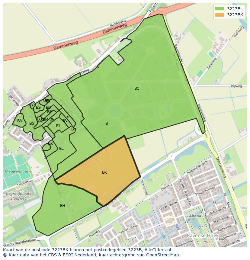 Afbeelding van het postcodegebied 3223 BK op de kaart.