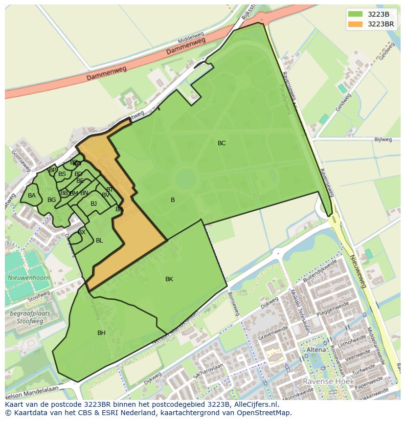 Afbeelding van het postcodegebied 3223 BR op de kaart.