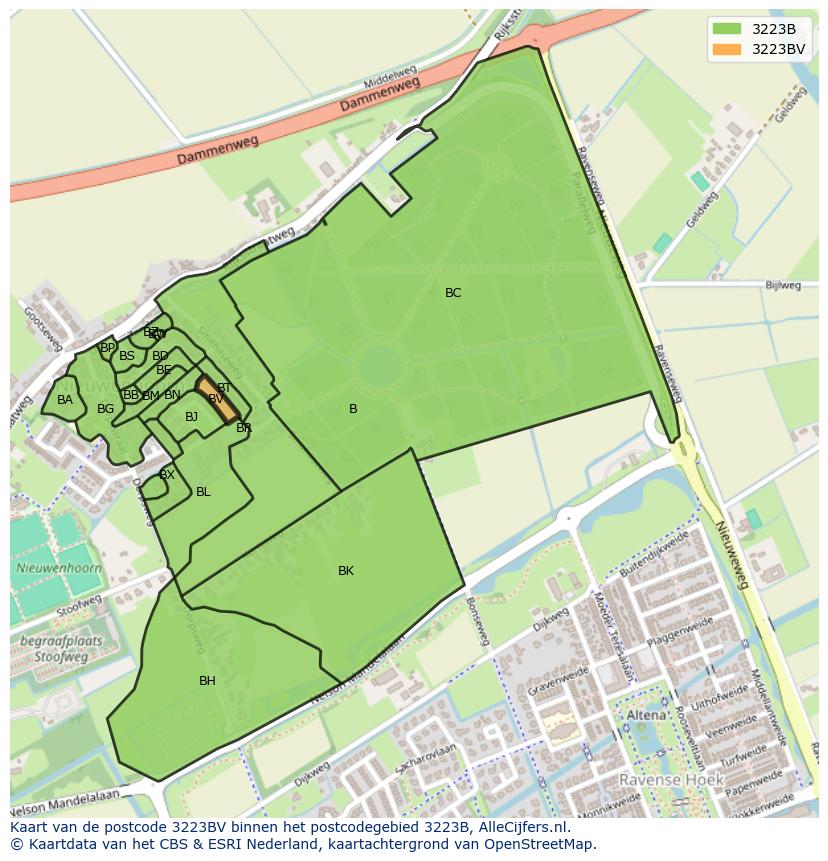 Afbeelding van het postcodegebied 3223 BV op de kaart.