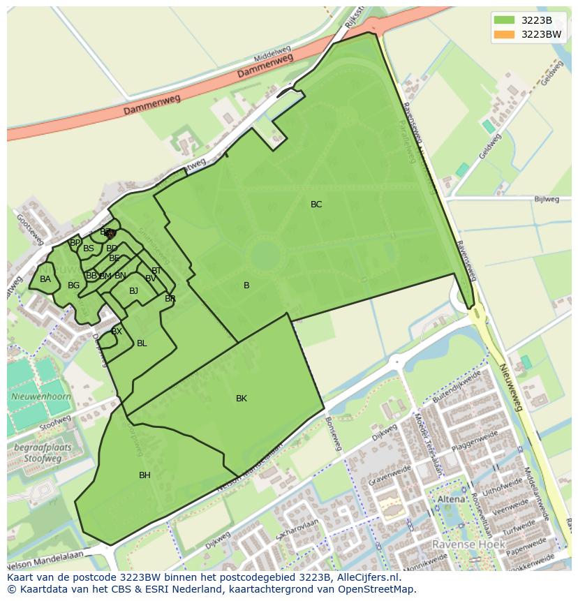 Afbeelding van het postcodegebied 3223 BW op de kaart.