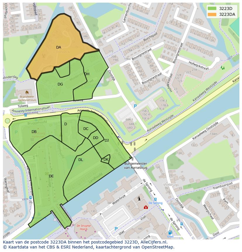 Afbeelding van het postcodegebied 3223 DA op de kaart.
