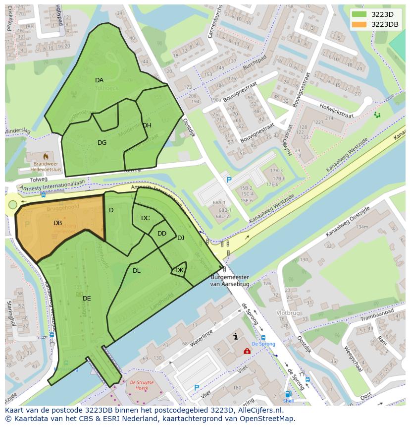Afbeelding van het postcodegebied 3223 DB op de kaart.