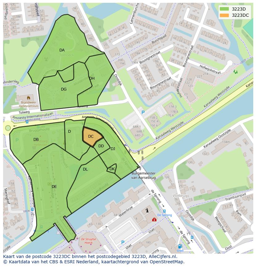 Afbeelding van het postcodegebied 3223 DC op de kaart.