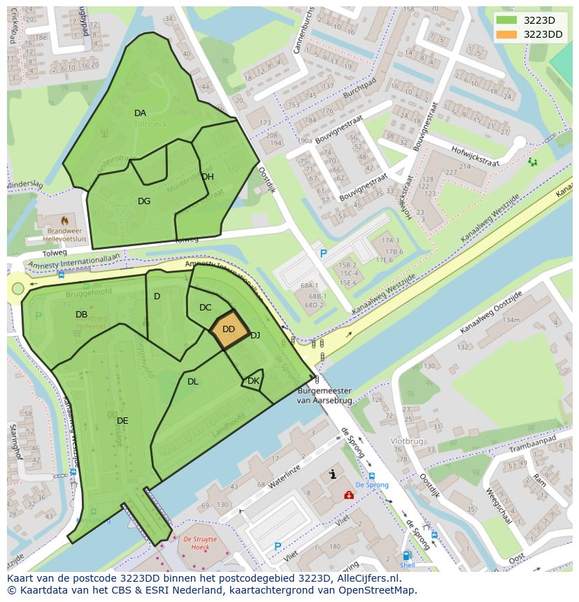 Afbeelding van het postcodegebied 3223 DD op de kaart.