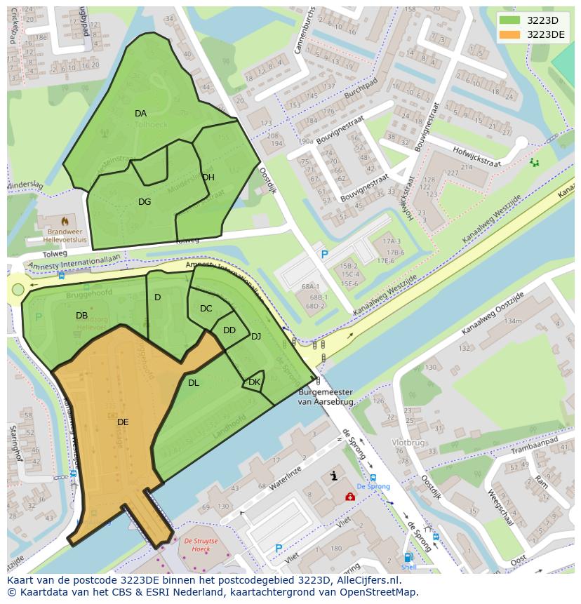 Afbeelding van het postcodegebied 3223 DE op de kaart.