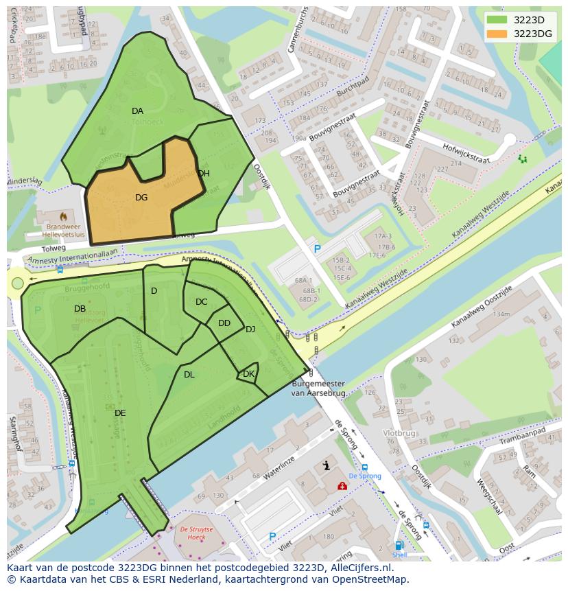 Afbeelding van het postcodegebied 3223 DG op de kaart.
