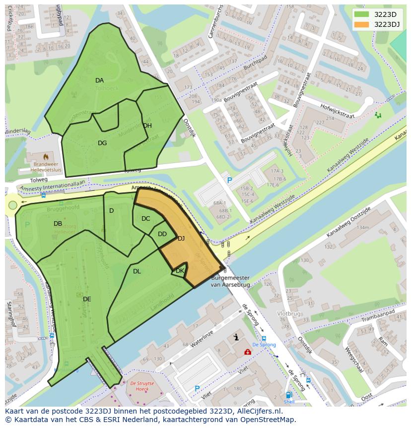 Afbeelding van het postcodegebied 3223 DJ op de kaart.