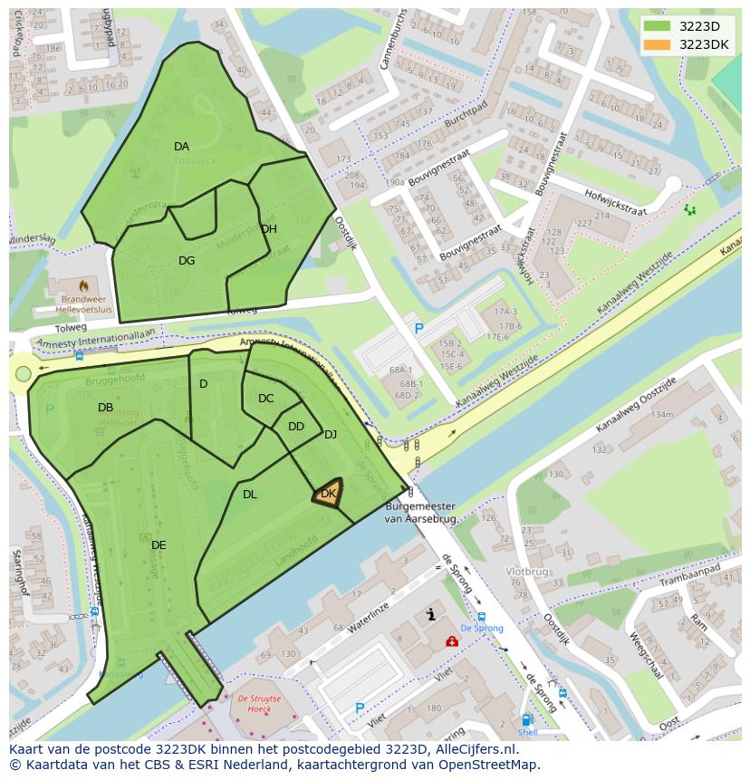 Afbeelding van het postcodegebied 3223 DK op de kaart.