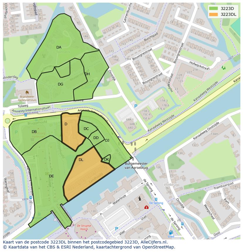 Afbeelding van het postcodegebied 3223 DL op de kaart.