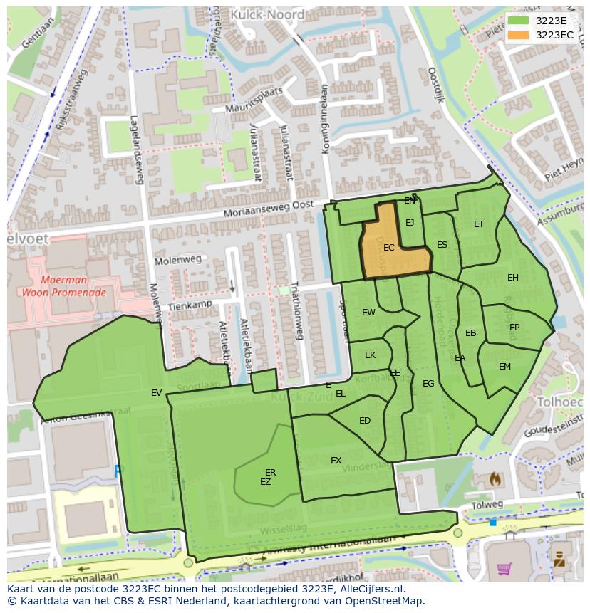 Afbeelding van het postcodegebied 3223 EC op de kaart.
