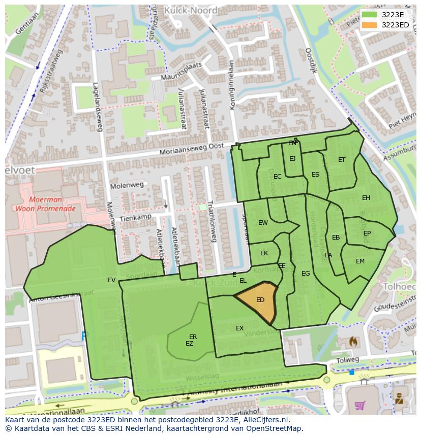 Afbeelding van het postcodegebied 3223 ED op de kaart.