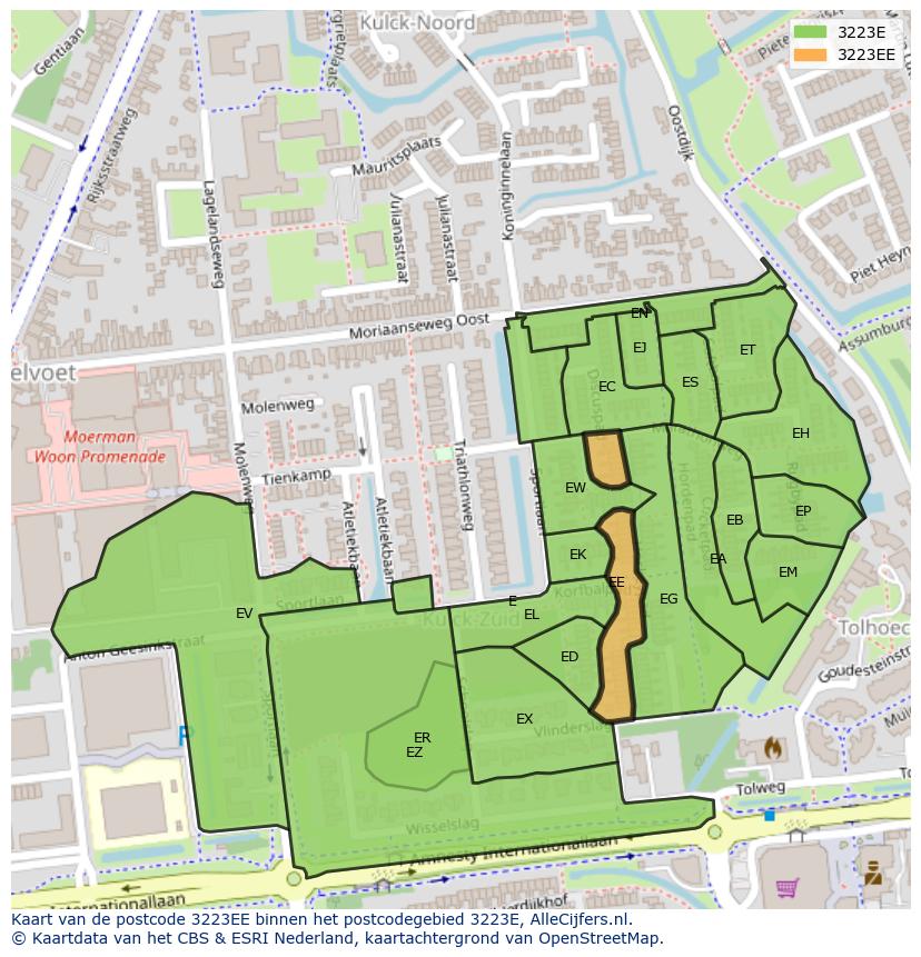 Afbeelding van het postcodegebied 3223 EE op de kaart.