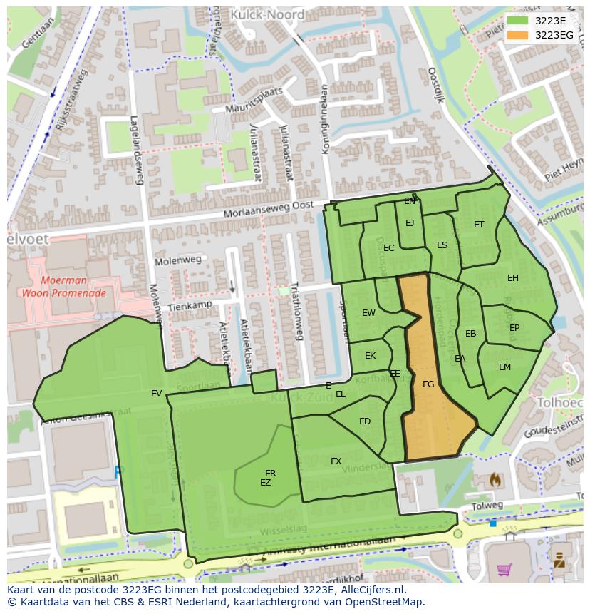 Afbeelding van het postcodegebied 3223 EG op de kaart.