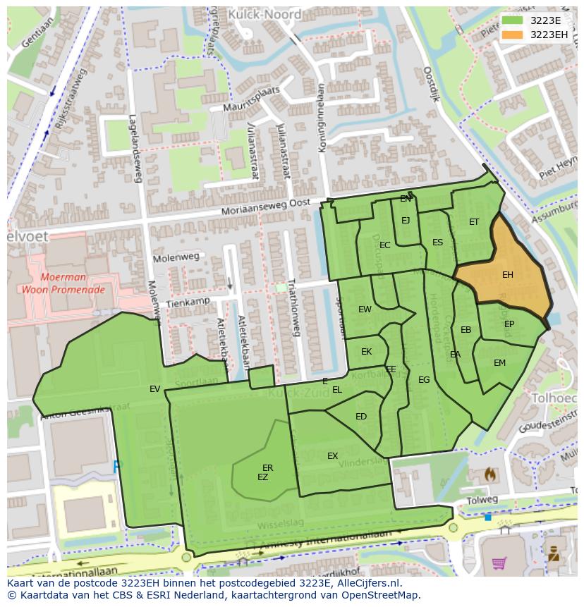 Afbeelding van het postcodegebied 3223 EH op de kaart.