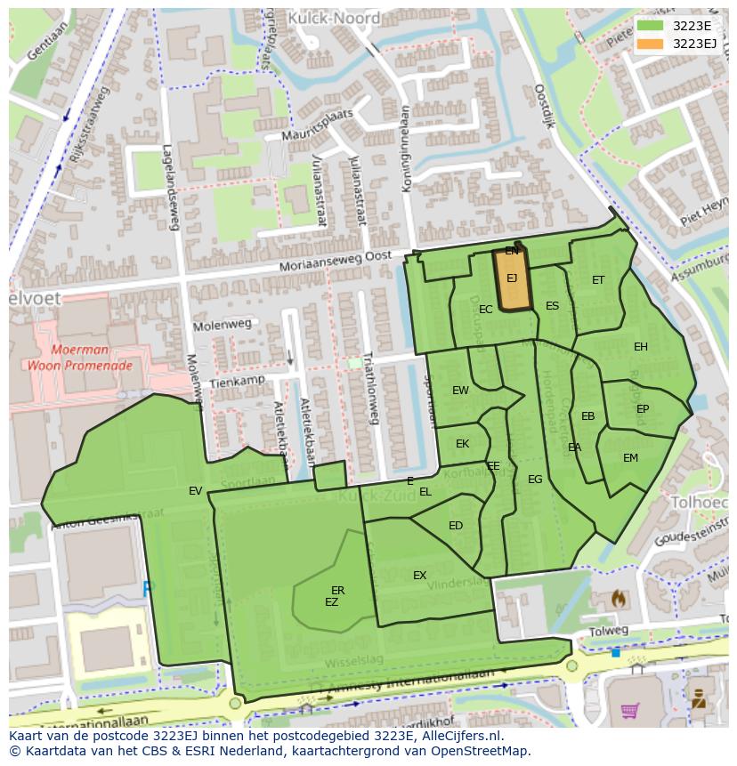 Afbeelding van het postcodegebied 3223 EJ op de kaart.