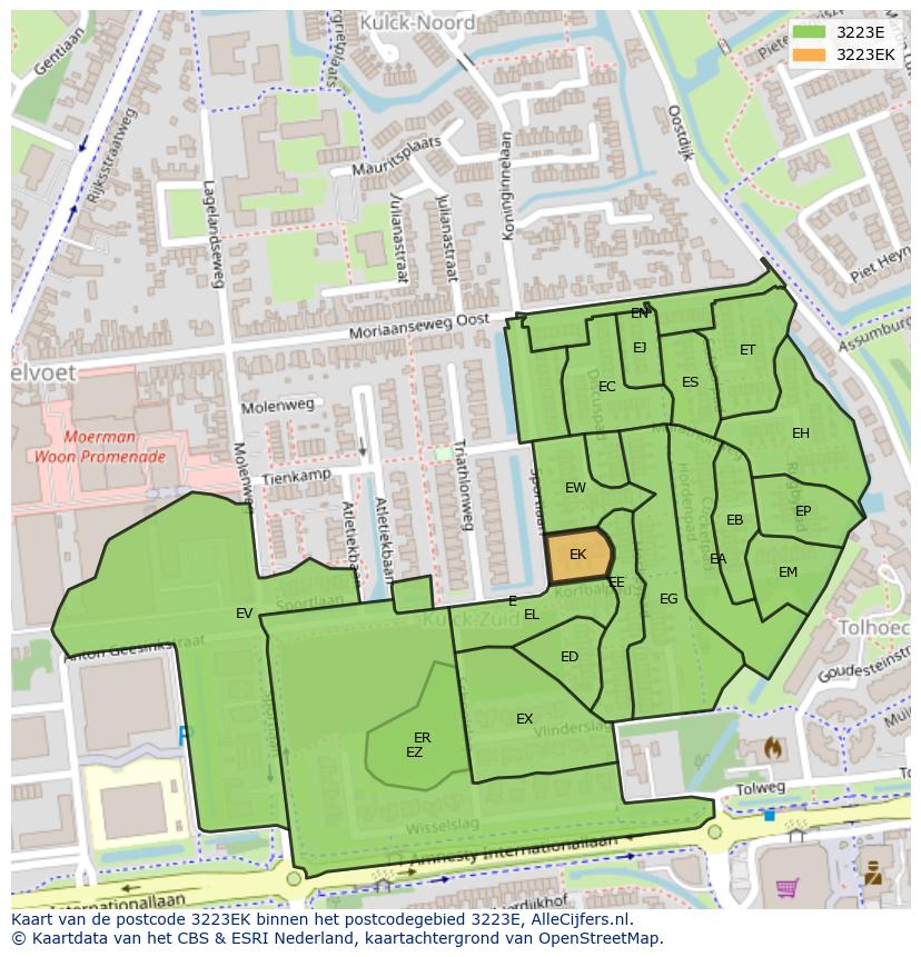 Afbeelding van het postcodegebied 3223 EK op de kaart.