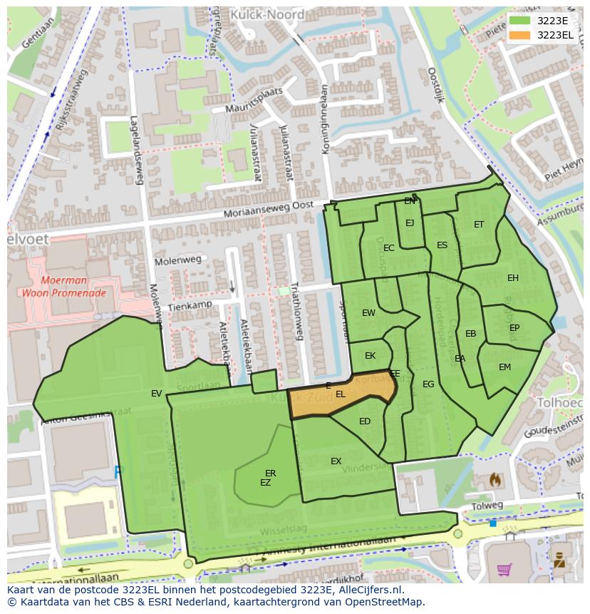 Afbeelding van het postcodegebied 3223 EL op de kaart.