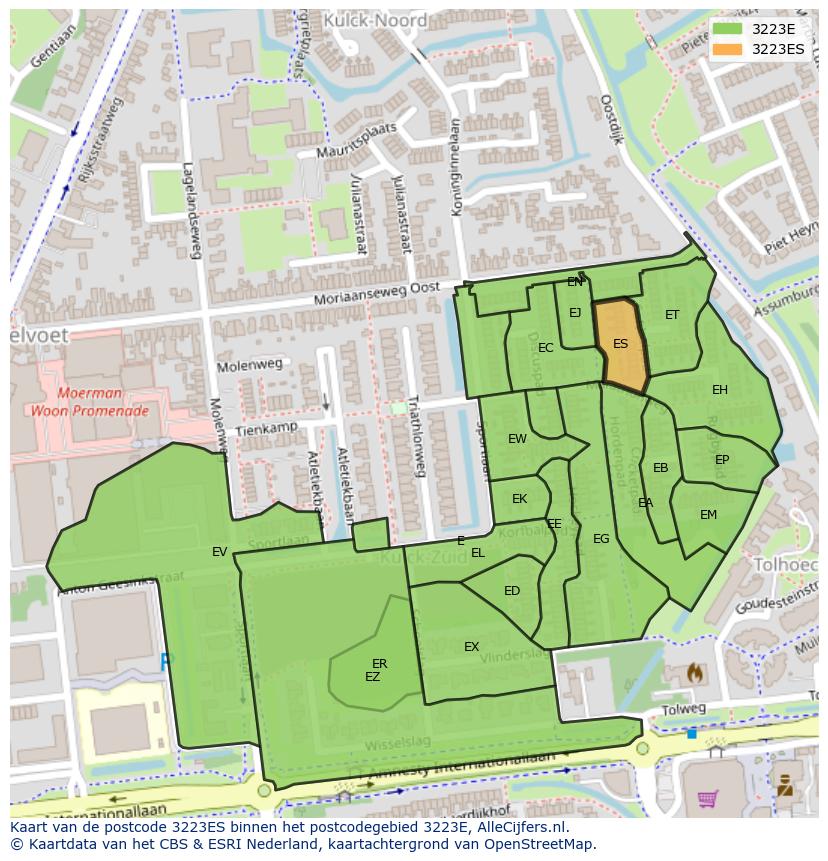 Afbeelding van het postcodegebied 3223 ES op de kaart.