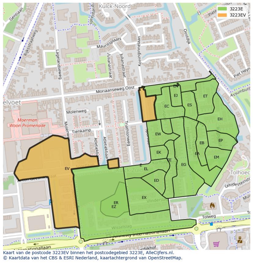 Afbeelding van het postcodegebied 3223 EV op de kaart.