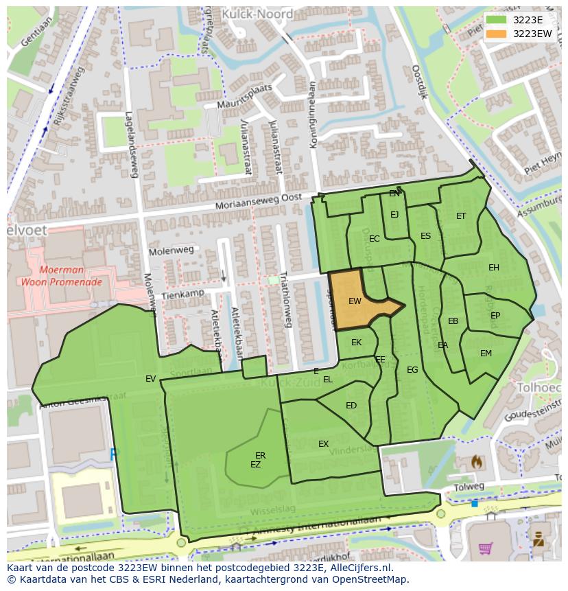 Afbeelding van het postcodegebied 3223 EW op de kaart.