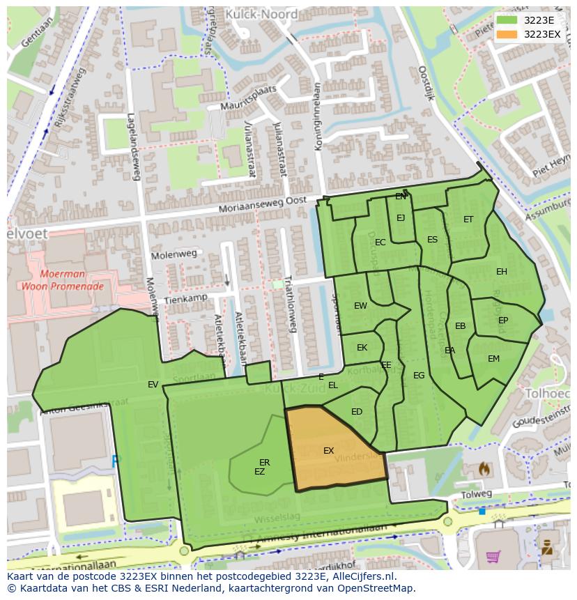 Afbeelding van het postcodegebied 3223 EX op de kaart.