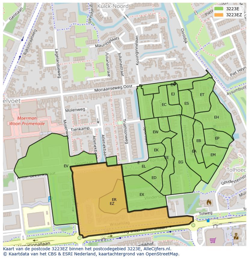 Afbeelding van het postcodegebied 3223 EZ op de kaart.
