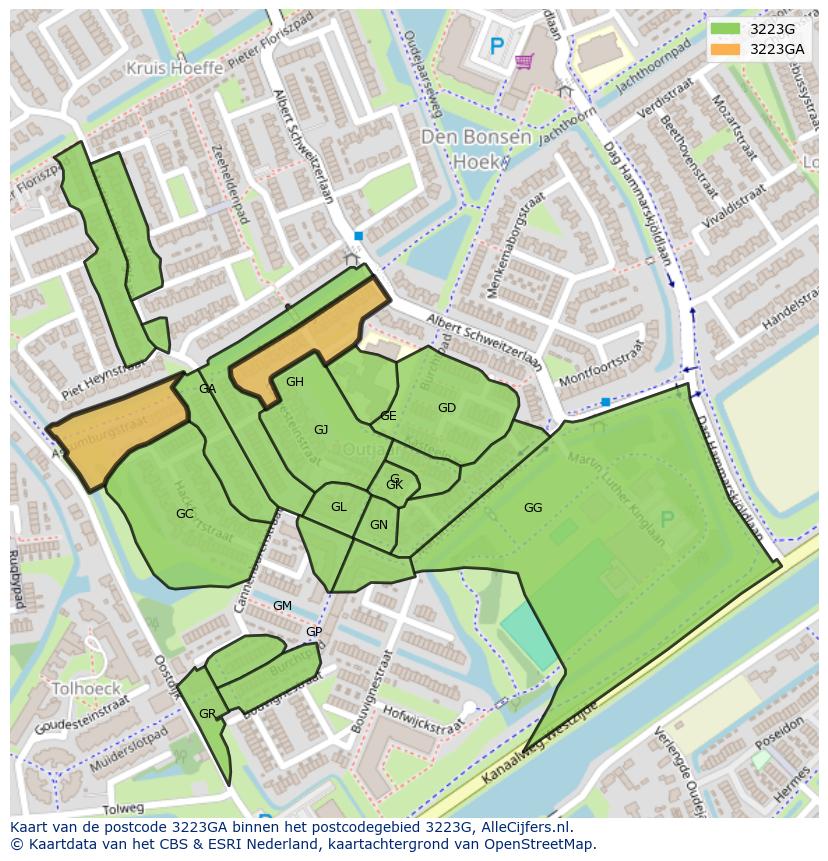 Afbeelding van het postcodegebied 3223 GA op de kaart.