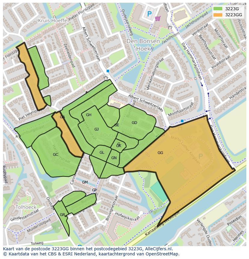 Afbeelding van het postcodegebied 3223 GG op de kaart.