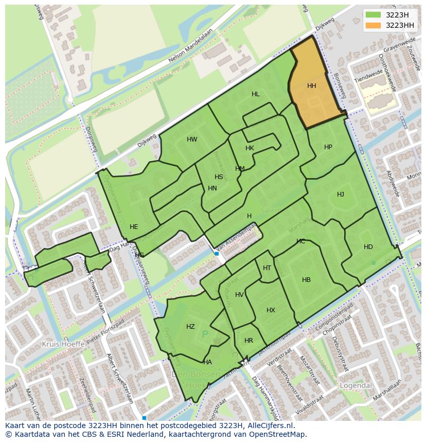 Afbeelding van het postcodegebied 3223 HH op de kaart.