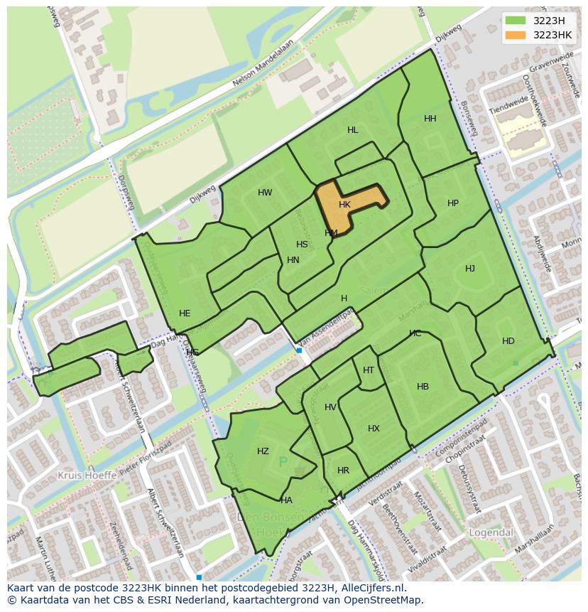 Afbeelding van het postcodegebied 3223 HK op de kaart.