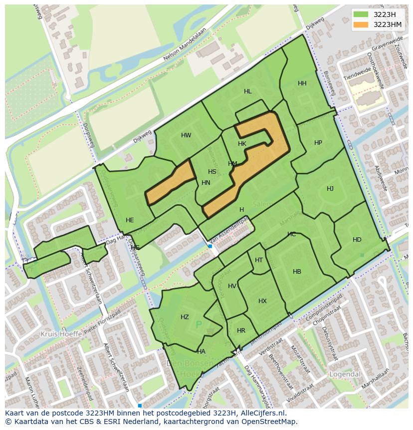 Afbeelding van het postcodegebied 3223 HM op de kaart.