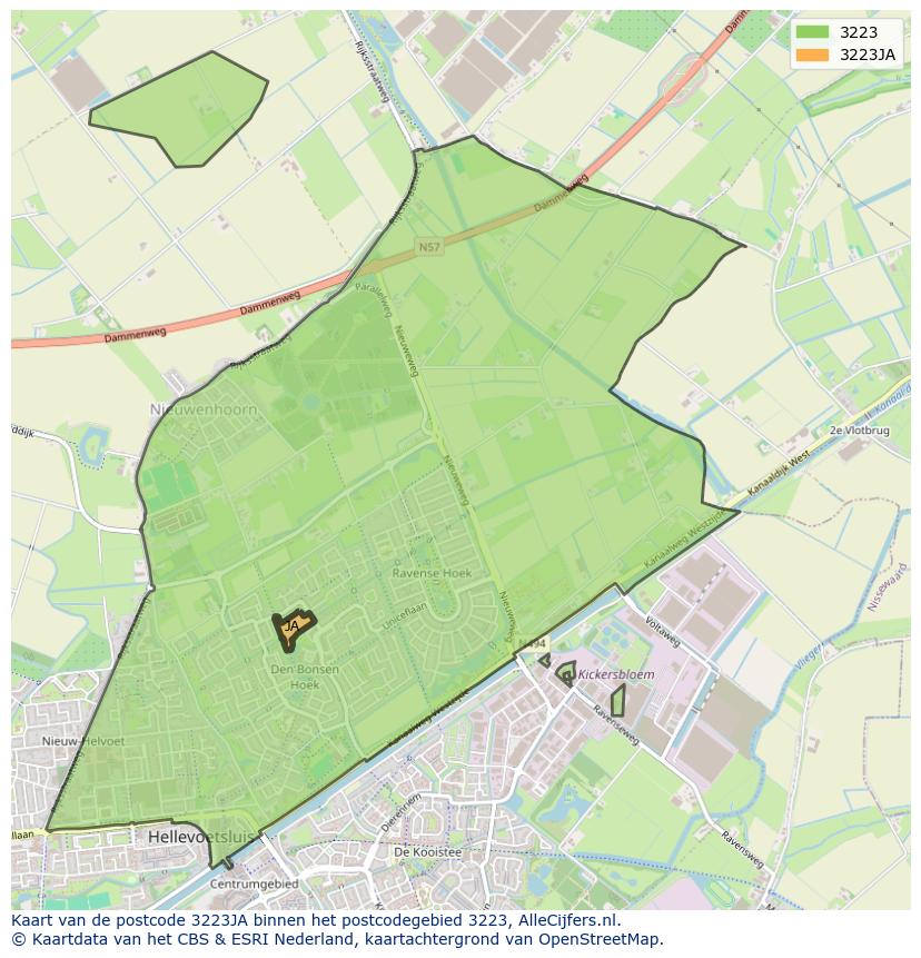 Afbeelding van het postcodegebied 3223 JA op de kaart.