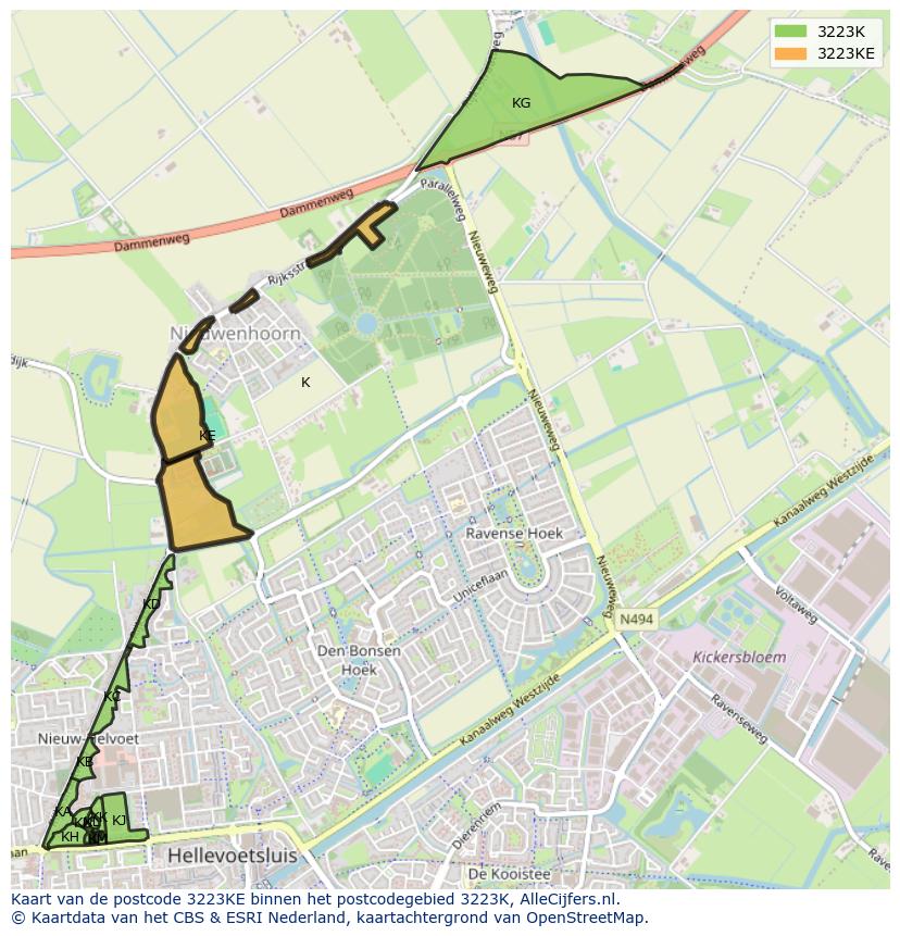 Afbeelding van het postcodegebied 3223 KE op de kaart.