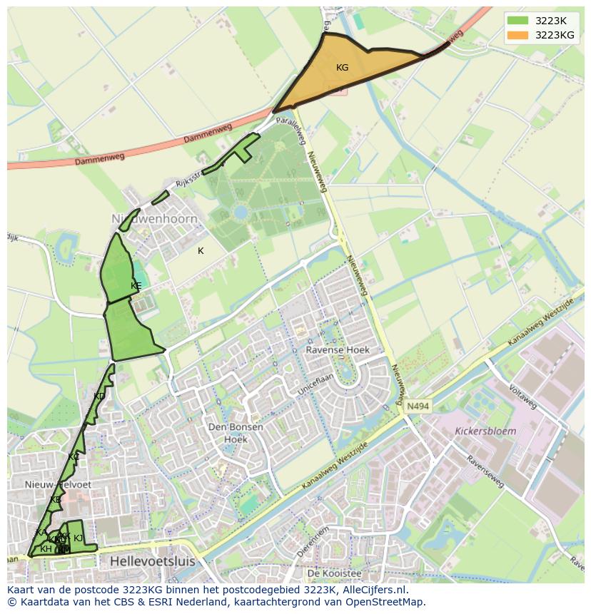 Afbeelding van het postcodegebied 3223 KG op de kaart.
